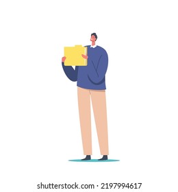 Carácter masculino con carpeta de archivo aislada en fondo blanco. Gerente, Empleado de Office, Empresario con Archivo, Datos de Información, Documentos Confiables Importantes. Ilustración del vector de dibujos animados