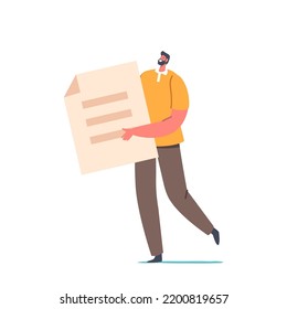Male Character with File Isolated on White Background. Manager, Office Employee, Clerk, Businessman with Confident Document, Information Data, Paper Sheet. Cartoon Vector Illustration
