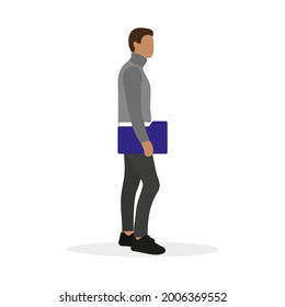 Male character with a folder for documents in hand stands on a white background