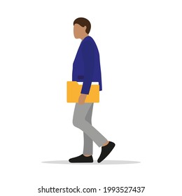 Male character with a folder for documents in his hands stands on a white background