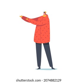Male Character Fooling and Playing Outdoors. Happy Man Wear Warm Clothes, Hat and Scarf Laughing and Enjoying Winter Vacation and Games Isolated on White Background. Cartoon Vector Illustration