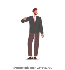 Male Character in Formal Suit, Business Man Wear Black Blazer and Brown Trousers Isolated on White Background. Mature Fashioned Bearded Person in Modern Clothes. Cartoon People Vector Illustration