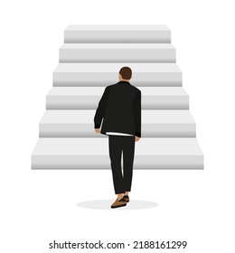 Male character goes to the stairs on a white background