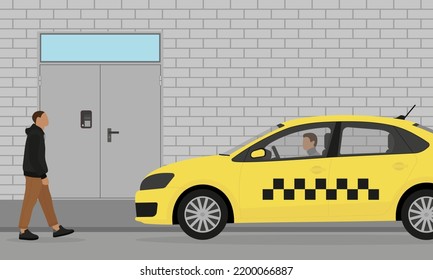 Male character goes to a taxi near the house