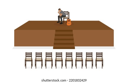 Male Character With Guitar On Stage In Front Of Empty Seats