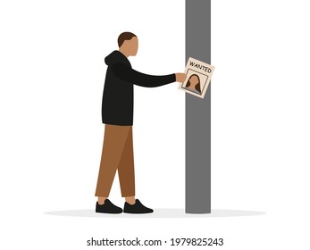 A male character hangs a wanted female character on a post