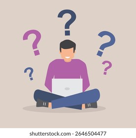 Male character having questions. Frequently asked question, FAQ concept for landing page.