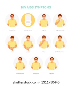 Male character with HIV AIDS symptoms. Vector medical illustration, poster