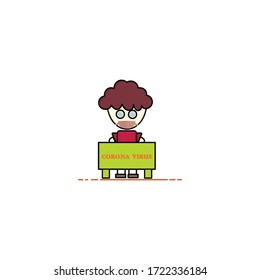 The male character is holding the board Corona virus