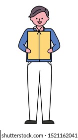 Male character holding box wrapped with decorative paper and tied with bow thread vector. Isolated man with gift for holiday celebration, surprise in container. Personage smiling person in flat style