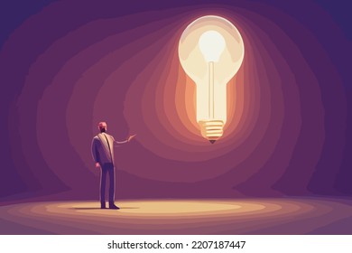 male character holding light bulb having an idea, background, banner