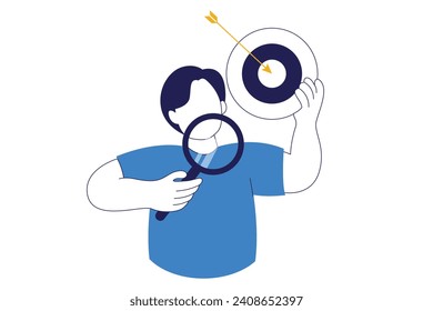Male character holding magnifying glass to set sales target