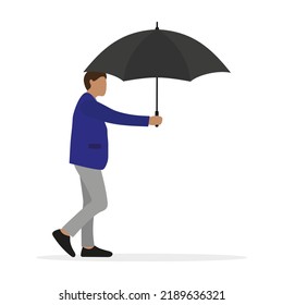 Male Character Holding An Opened Umbrella In His Hand On A White Background