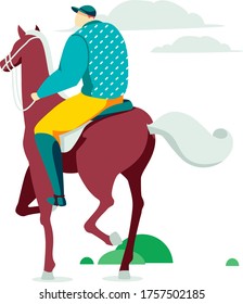 Male character horse rider, person hobby horseman sport equine racing isolated on white, cartoon vector illustration. Professional man drive stallion, amateur competition show jumping.