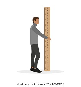 Male character with a huge ruler stands on a white background