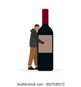 Male Character Hugging A Huge Bottle Of Wine On A White Background