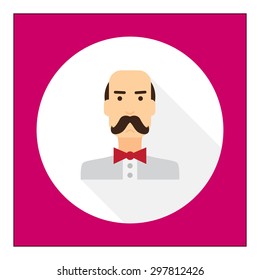 Male character icon, portrait of balding man wearing moustache