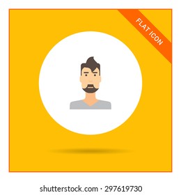 Male character icon, portrait of young man with beard