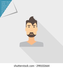 Male character icon, portrait of young man with beard