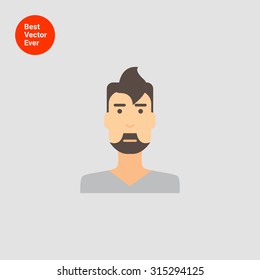 Male character icon, portrait of young man with beard