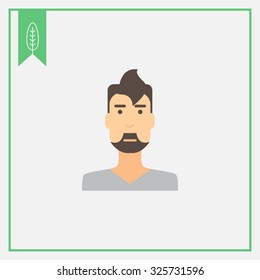 Male character icon, portrait of young man with beard