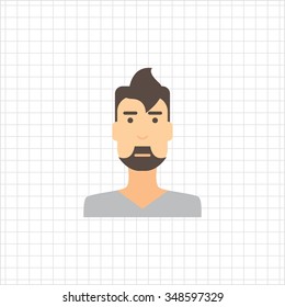 Male character icon, portrait of young man with beard