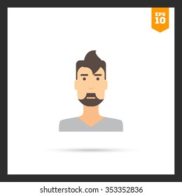 Male character icon, portrait of young man with beard