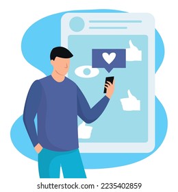 Male character interacting with cellphone Vector