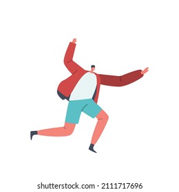 Male Character Jumping Isolated on White Background. Teenager Exercising Parkour Sport, Practice Extreme Activities, Flying in Air. Cheerful Dancer, Sportsman. Cartoon People Vector Illustration