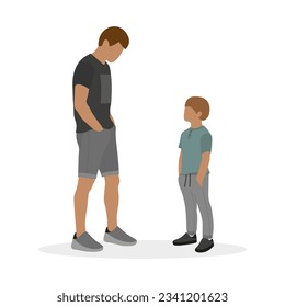 Male character looking at a boy on a white background