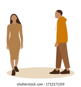 A male character looks at a going female character