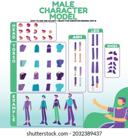 Male character models in vector. Ready for rigging Animation . cartoon style peoples with various type of shape.