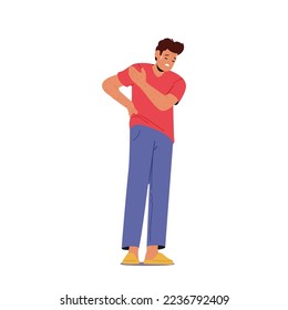 Male Character with Monkeypox Virus Symptoms. Unhappy Patient with Fever, Headache, Swollen Lymph Node, Rashes On Face and Body, Back or Muscle Aches, Monkey Pox. Cartoon People Vector Illustration