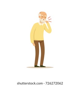 Male Character Old Coughing Colourful vector Toon Cute Illustration