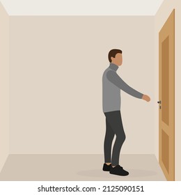 Male character opens the door indoors