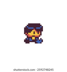 Male character pixel art style for arcade game. 8 bit cartoon game background, mobile game assets. Isolated vector illustration. 8-bit. 