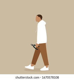 Male character with pliers in hand