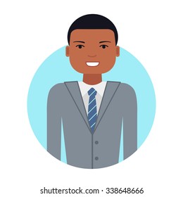 Male character, portrait of smiling African American man in business suit