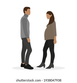 Male character and pregnant female character are standing together on a white background