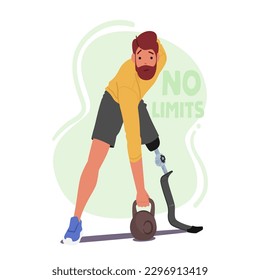 Male Character With Prosthetic Leg Working Out With Weights. Demonstrating Strength And Determination In Fitness, Overcoming Physical Limitations. Cartoon People Vector Illustration