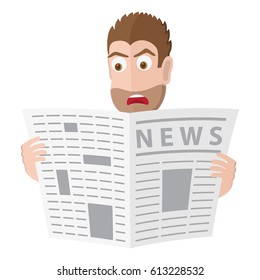 Male character reading a newspaper. Vector illustration.