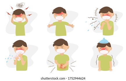 Vector Illustration Character Boy Sick Symptoms Stock Vector (Royalty ...