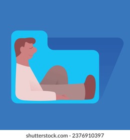 Male character sitting inside a folde