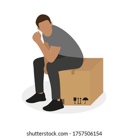 Male character sitting on a cardboard box