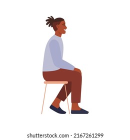 Male character sitting on a chair and talking. Flat vector illustration.