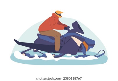 Male Character Skillfully Maneuvers A Snowmobile Through The Pristine, Snow-covered Landscape, Leaving A Trail