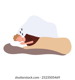 a Male Character Sleeping in Pajamas on Bed. Bedtime Routine in Relaxing Night Scene