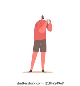 Male Character with Smartphone. Internet Entertainment, Isolated Young Man Writing Sms, Communicating in Social Media Networks, Watching Video, Chatting or Dating on Site. Cartoon Vector Illustration