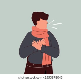 Male character sneezing and coughing right and wrong. Man coughing in arm, elbow, tissue. Prevention against virus and infection. Vector illustration in a flat style