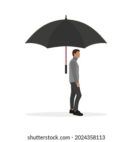 Male character standing under a large umbrella on a white background